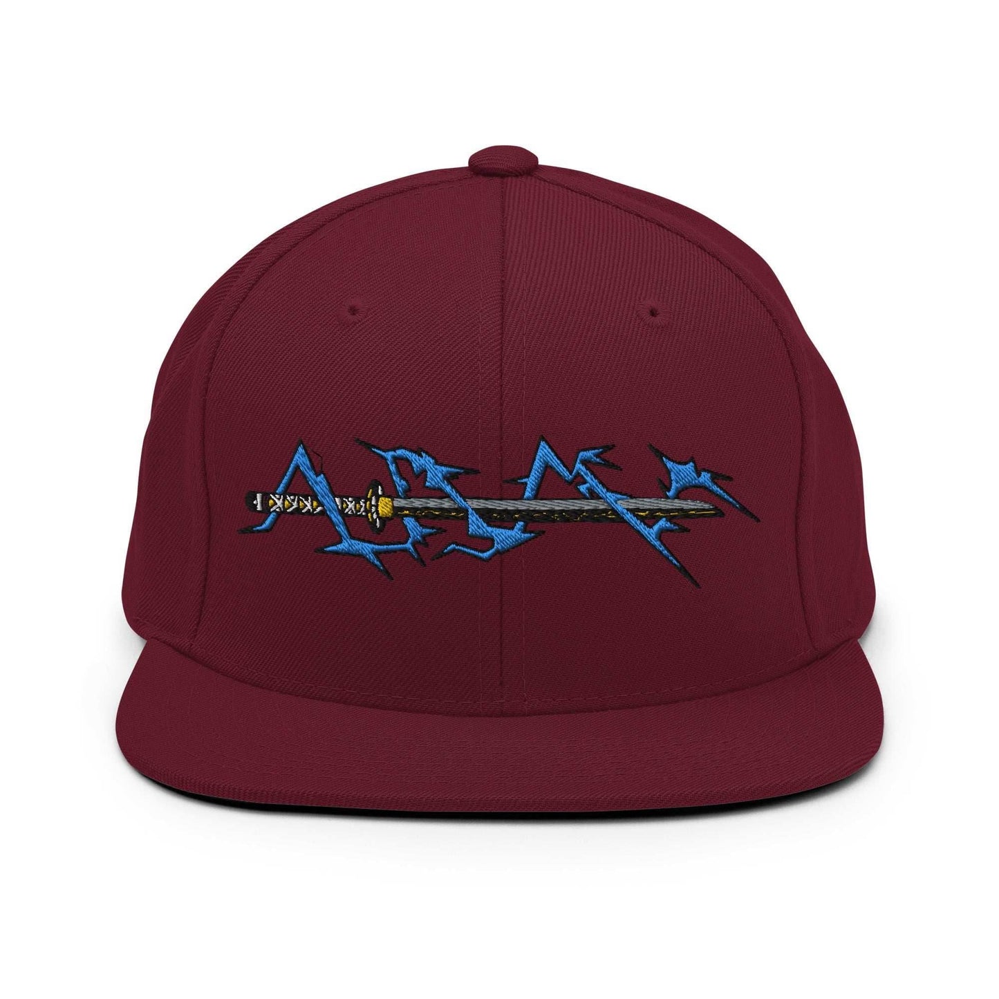 Zenitsu Sword Embroidered Anime Snapback Hat - Maroon