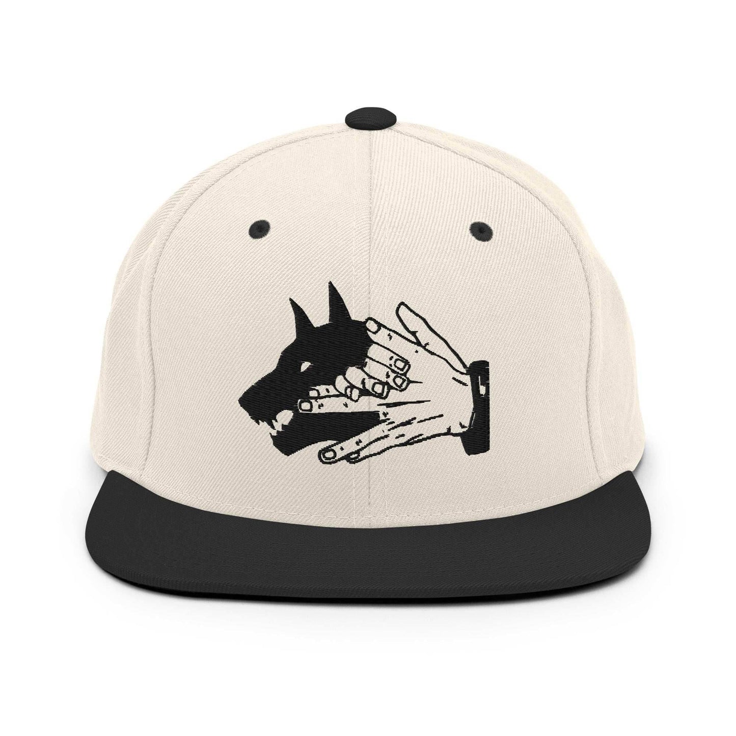 Demon Dog Embroidered Unisex Anime Snapback Hat - Natural/ Black