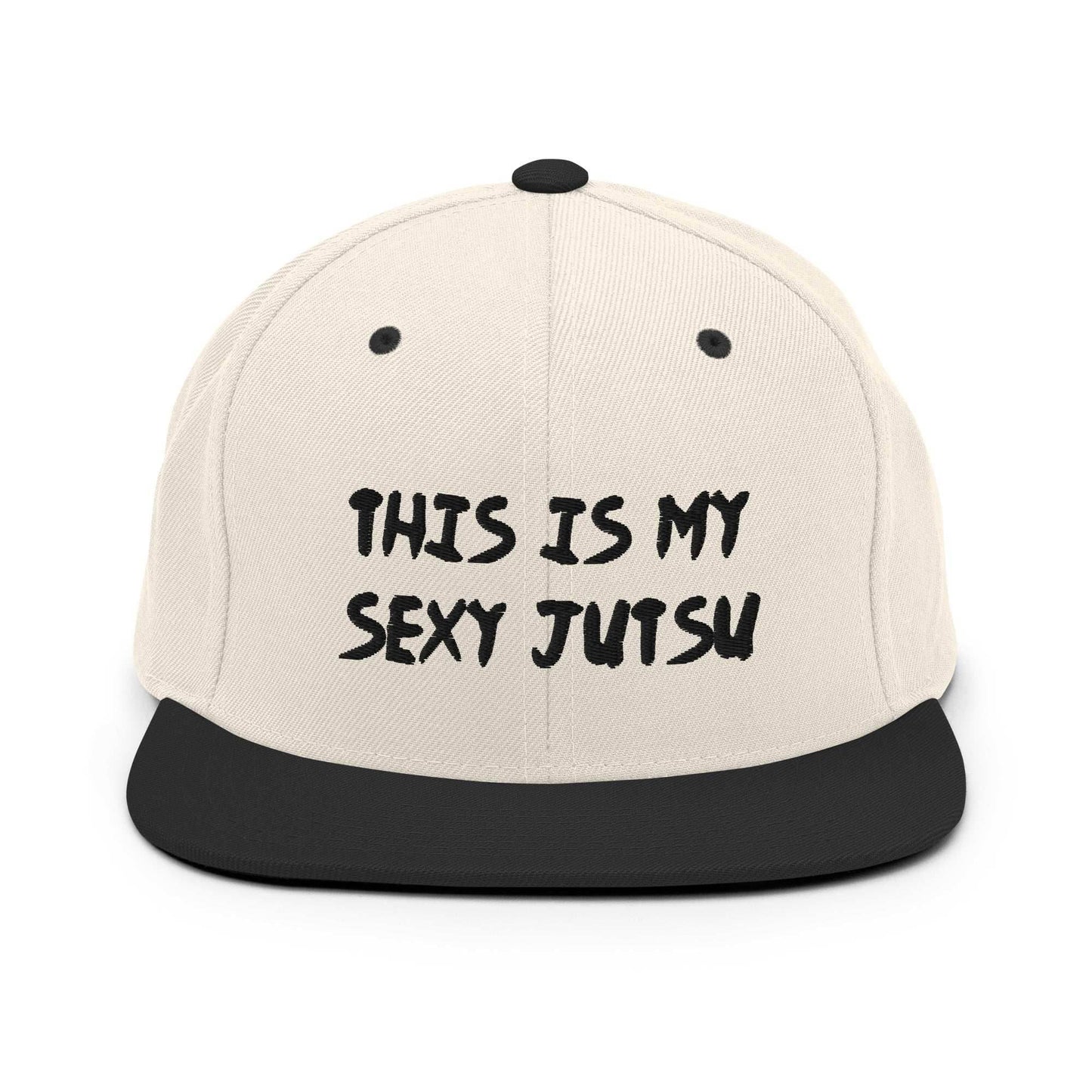 'This Is My Sexy Jutsu' Embrioidered Unisex Anime Snap Back Hat - Natural/ Black