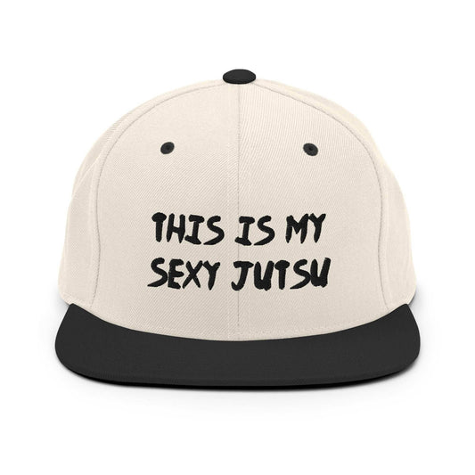 'This Is My Sexy Jutsu' Embrioidered Unisex Anime Snap Back Hat - Natural/ Black