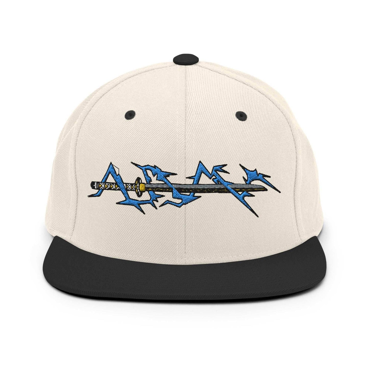 Zenitsu Sword Embroidered Anime Snapback Hat - Natural/ Black
