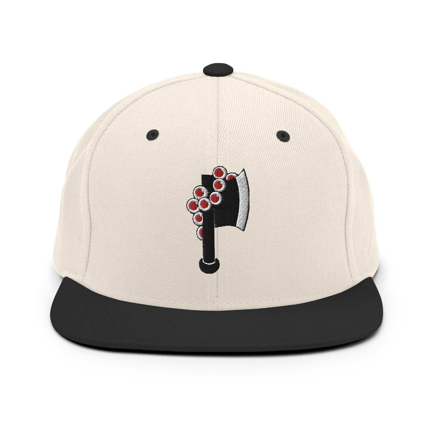 Gyomei Axe Embroidered Unisex Anime Snapback Hat - Natural/ Black