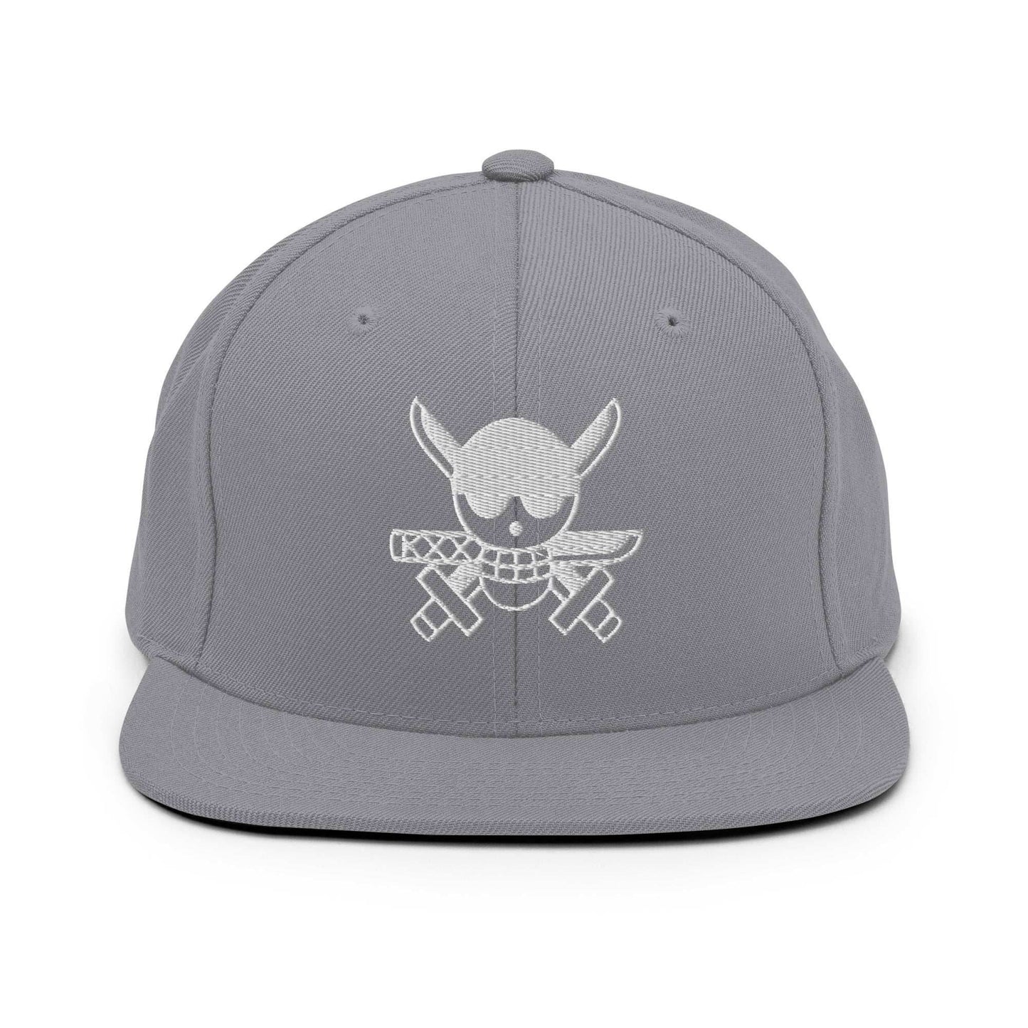 Zoro Jolly Roger Embroidered Unisex Anime Snap Back Hat - Grey