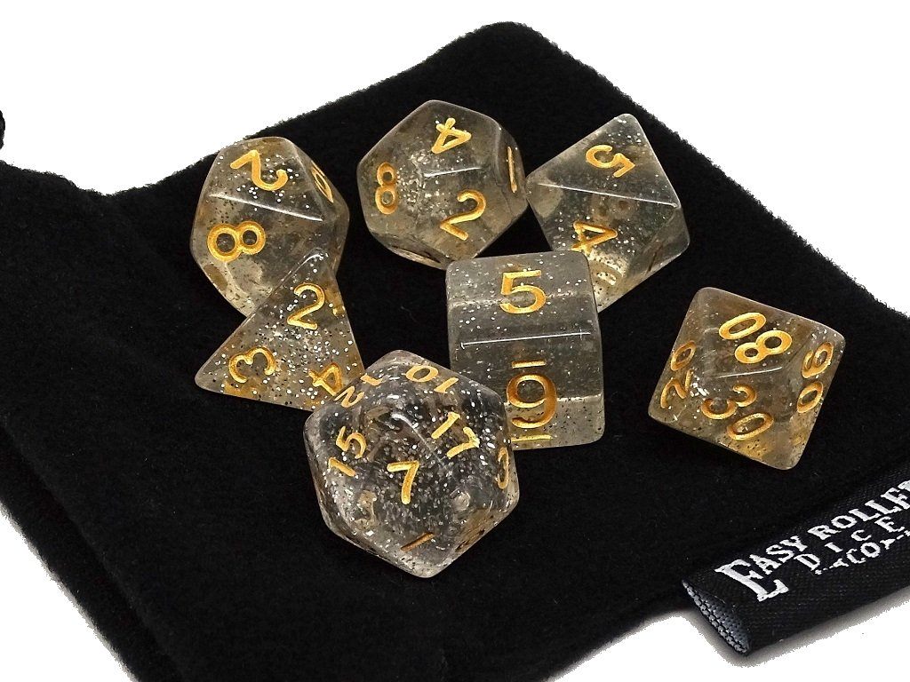 Clear Translucent Galaxy Dice Collection - 7 Piece Set