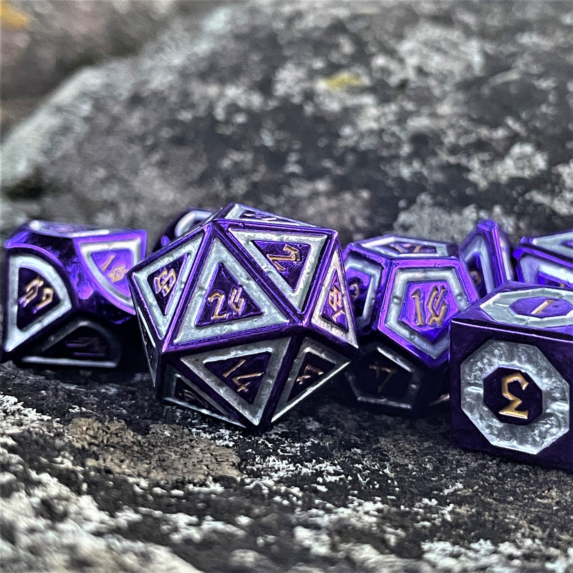 Cleric's Domain Purple And Silver Metal Dice Set