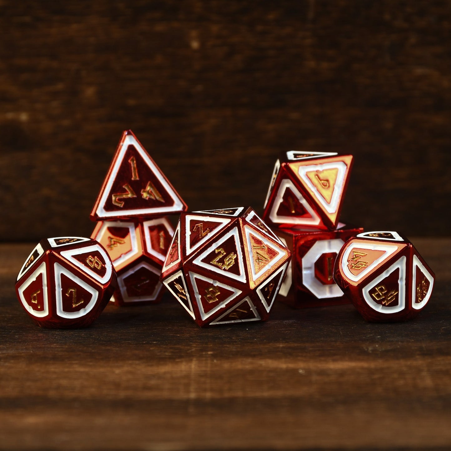 Cleric's Domain Red And White Metal Dice Set