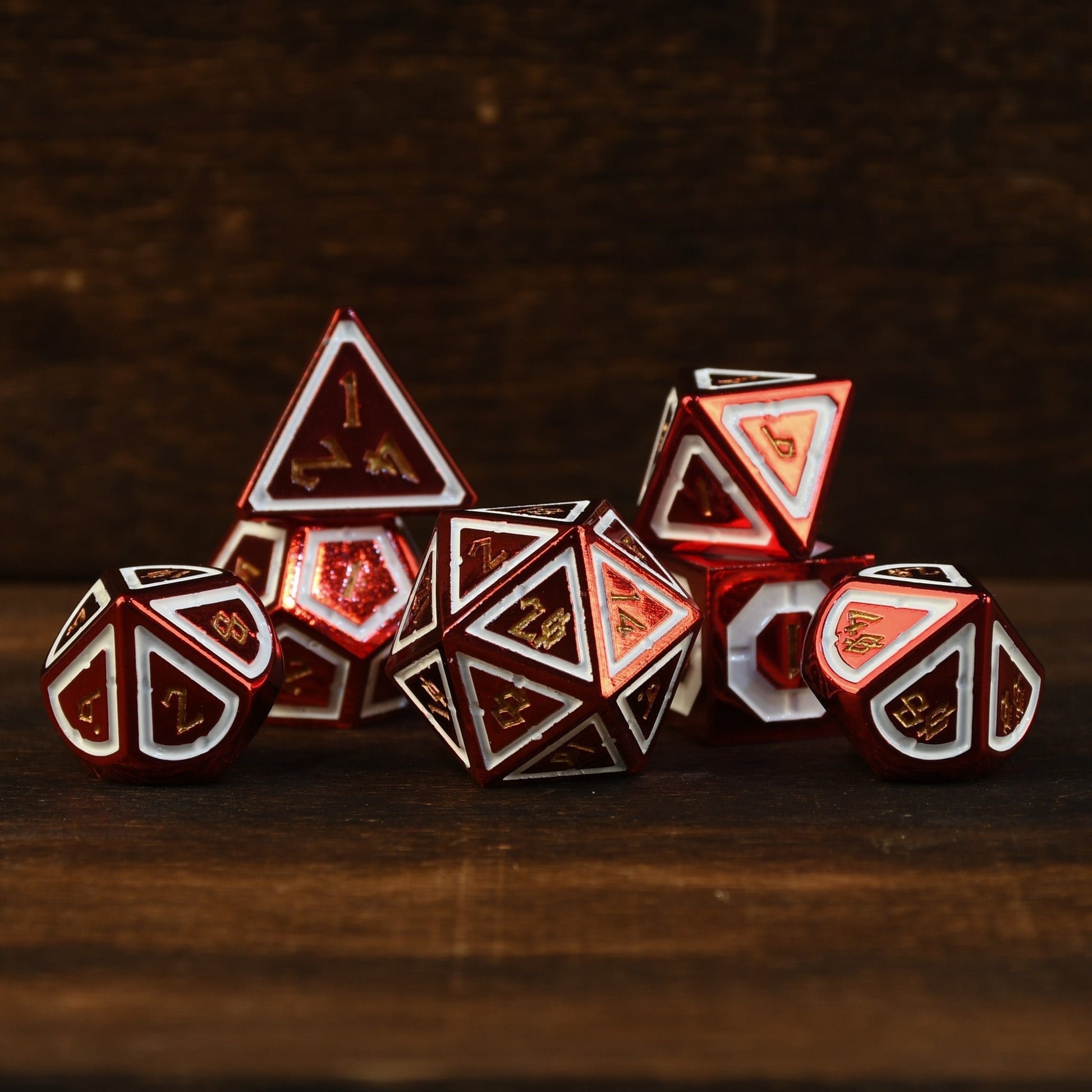 Cleric's Domain Red And White Metal Dice Set