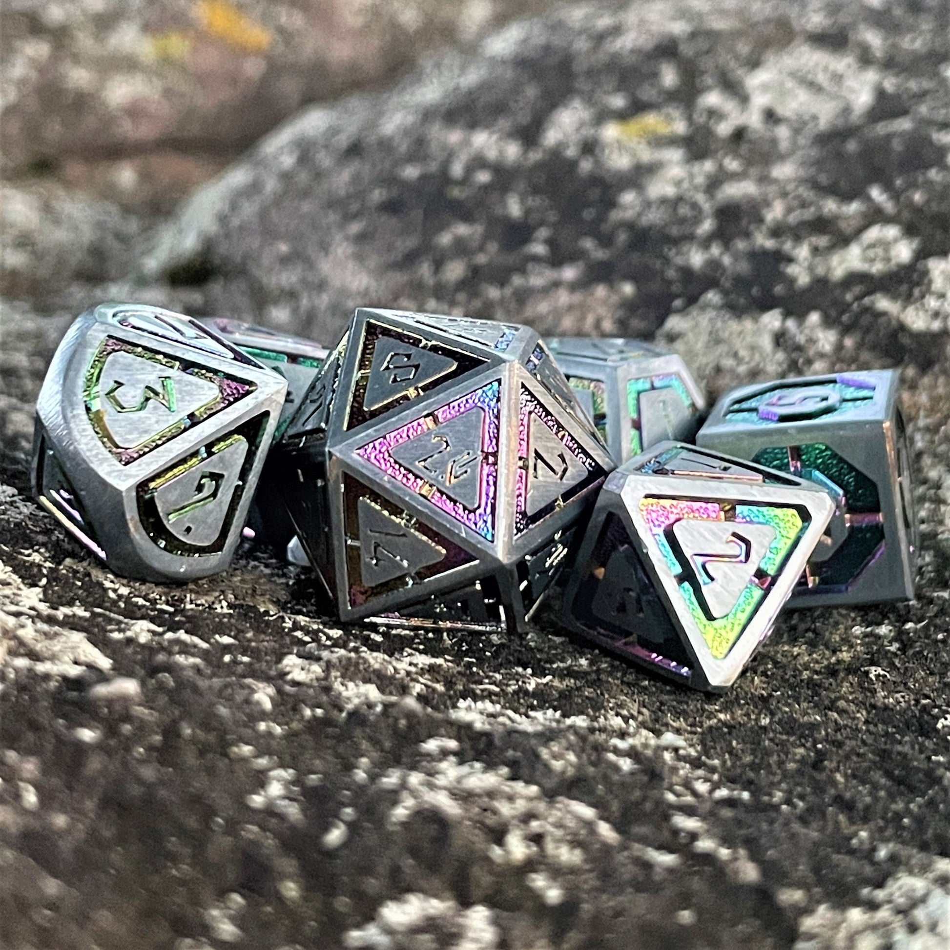 Cleric's Domain Silver Iridescent Metal Dice Set