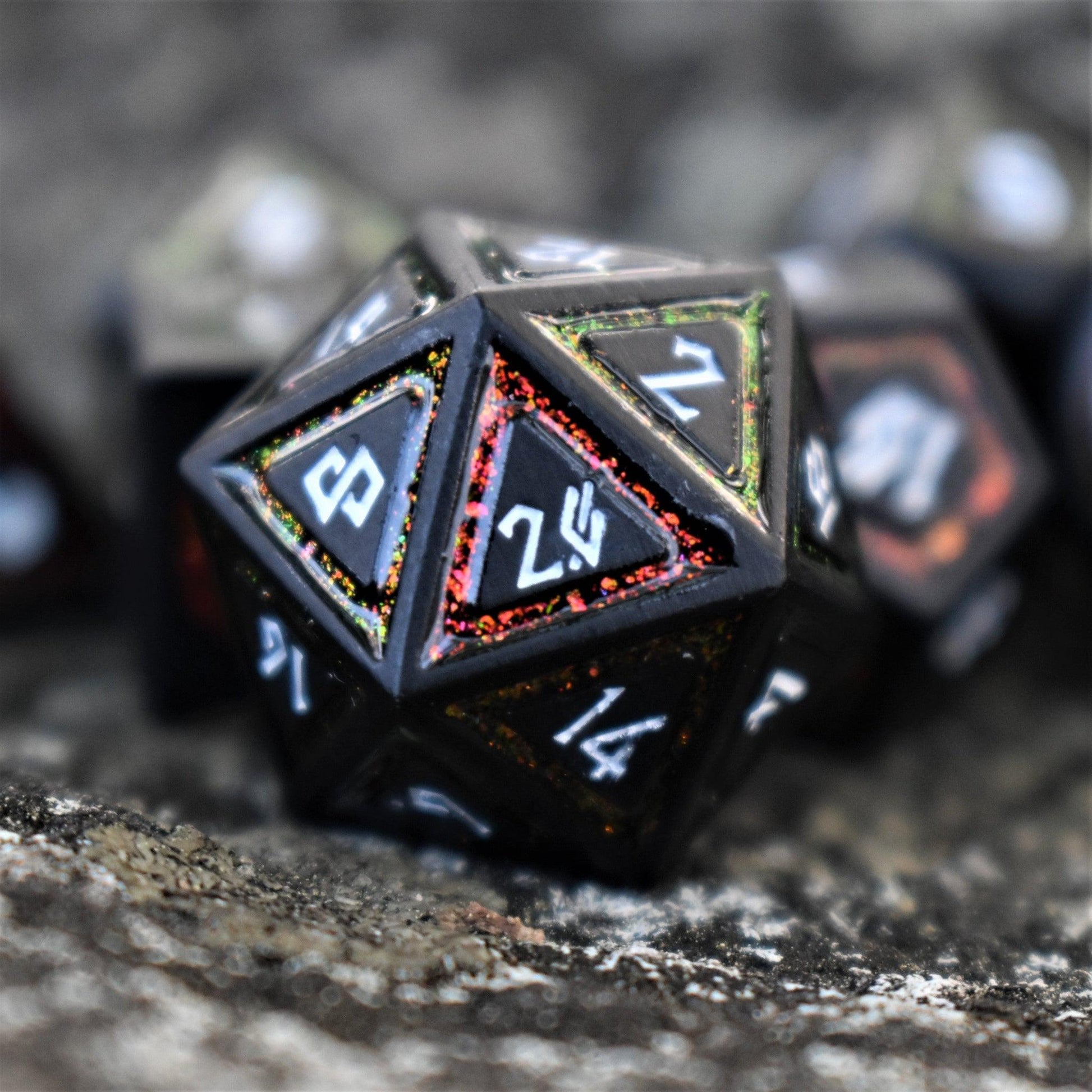 Cleric's Shadow Domain Red/White And Matte Black Metal Dice Set