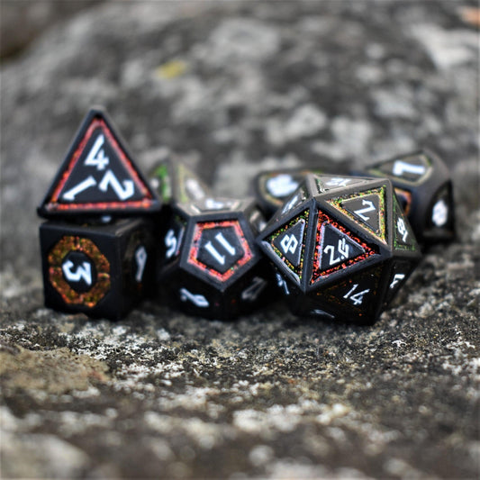 Cleric's Shadow Domain Red/White And Matte Black Metal Dice Set