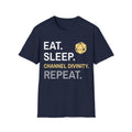 Cleric T-Shirt – 'Eat, Sleep, Channel Divinity, Repeat' - Navy / S