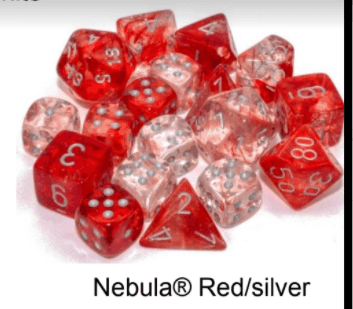 Nebula Red/silver Luminary 7-Dice/16mm/12mm/30mm/Ten10's - 7-Dice Set