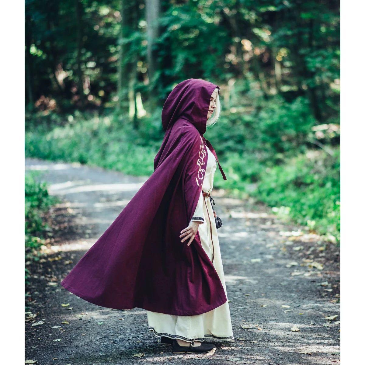 Handcrafted Red Viking Cloak | Embroidered Hood
