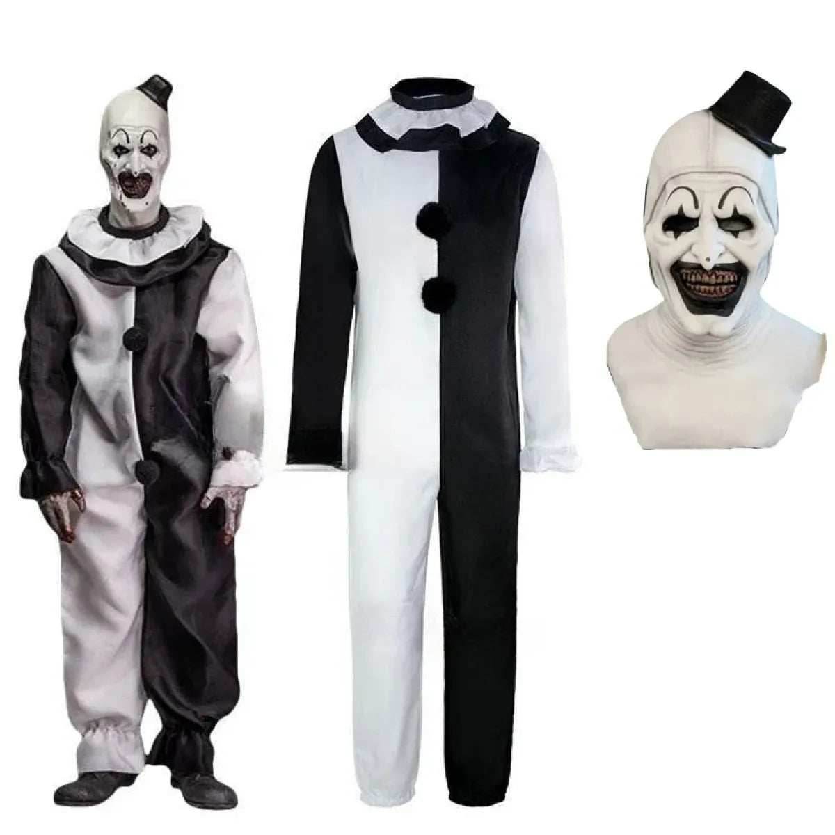 Terrifier 2 Art The Clown Cosplay Costume – Jumpsuit & Mask Halloween Set - Costume and mask A / S