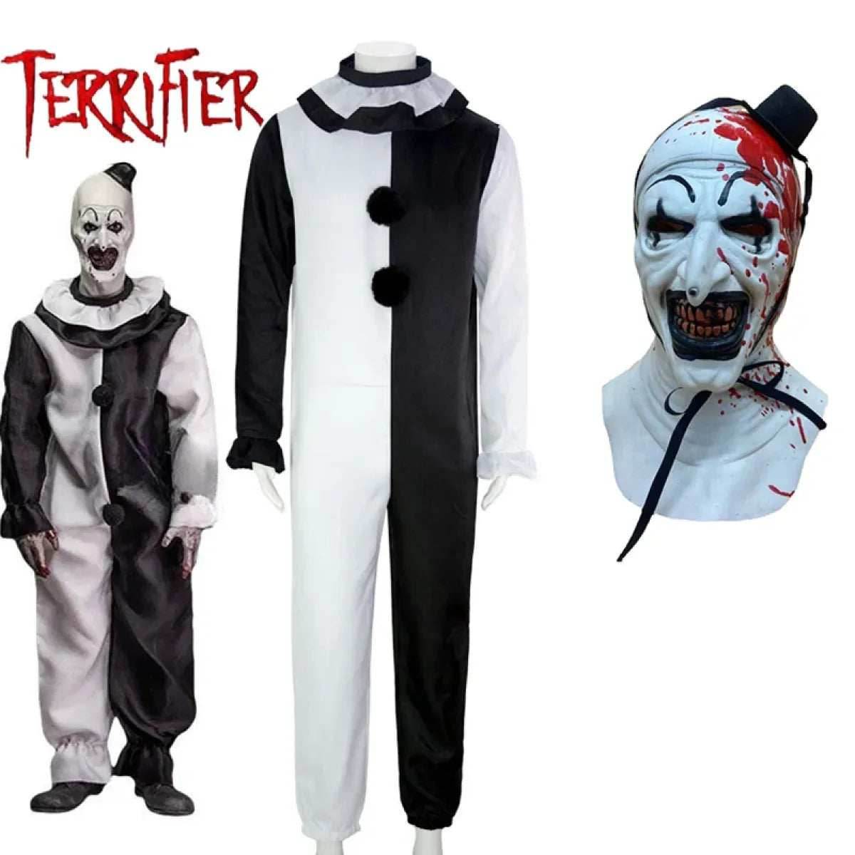 Terrifier 2 Art The Clown Cosplay Costume – Jumpsuit & Mask Halloween Set - Costume and mask C / S
