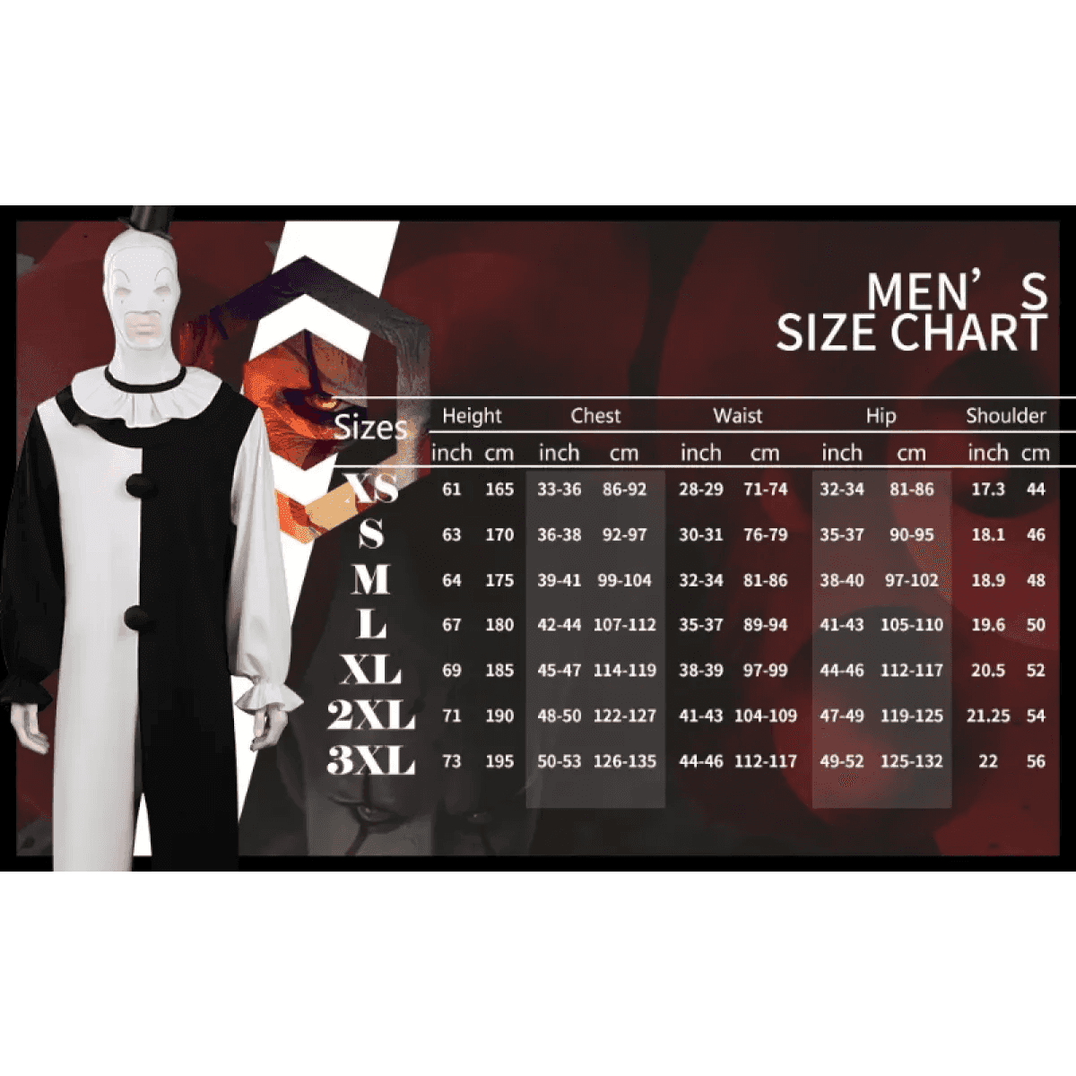 Terrifier 2 Art The Clown Cosplay Costume – Jumpsuit & Mask Halloween Set - Costume and mask C / S