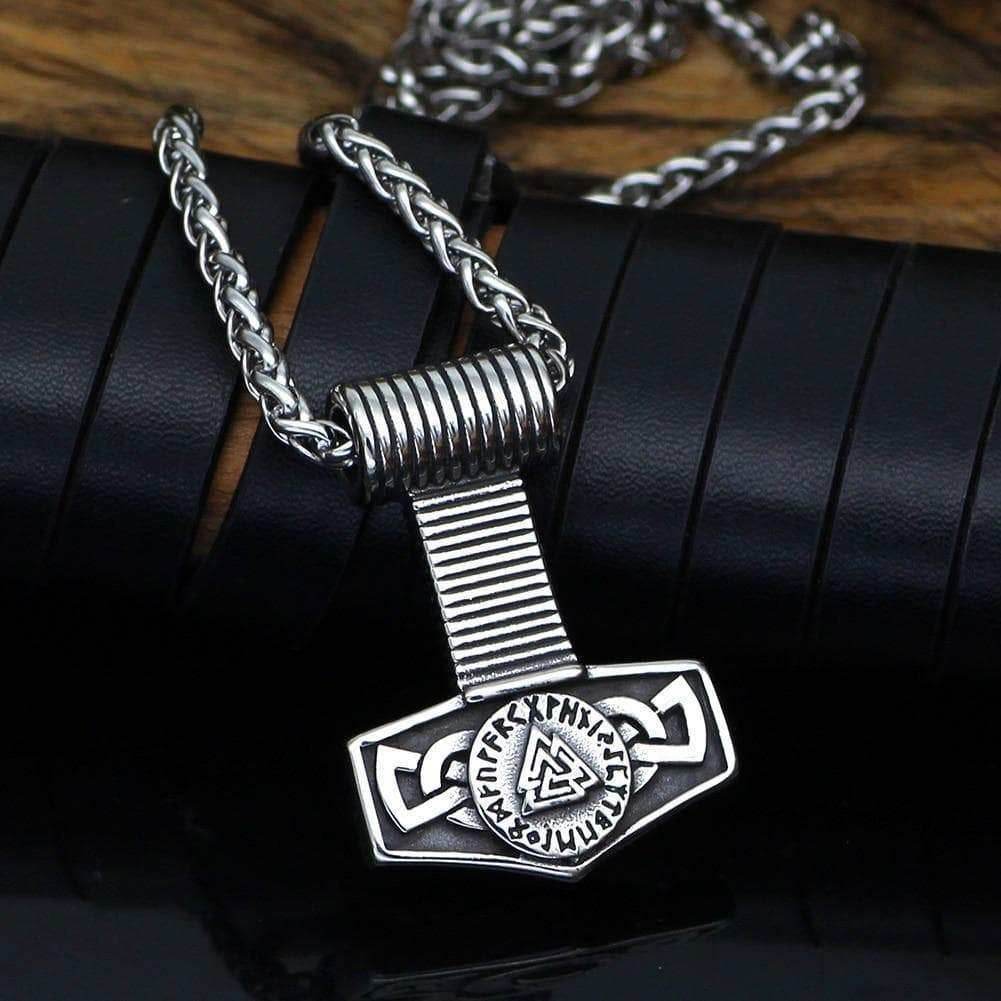 Vikings Hammer Valknut Stainless Steel Necklace - Necklace with Pendant
