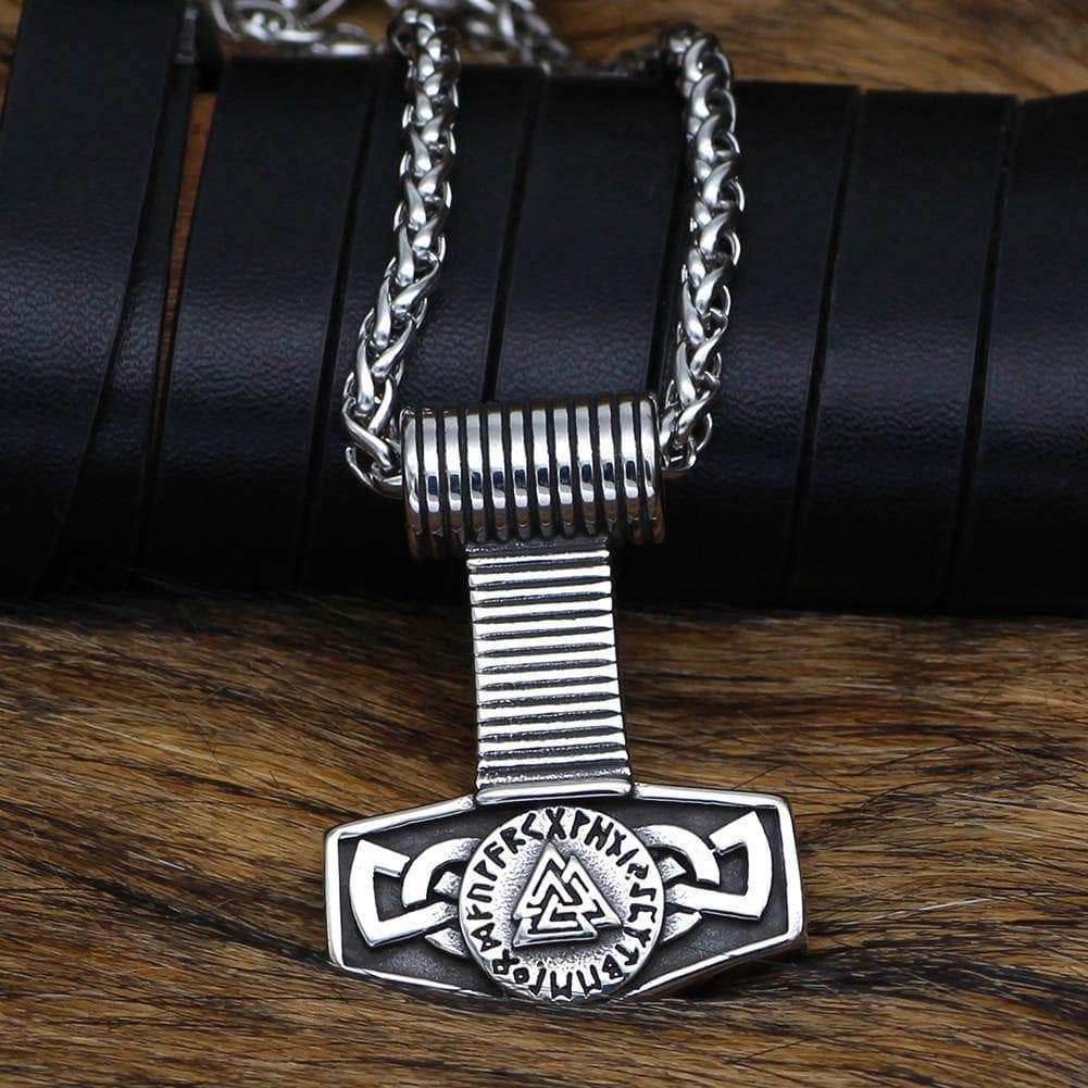 Vikings Hammer Valknut Stainless Steel Necklace - Necklace with Pendant