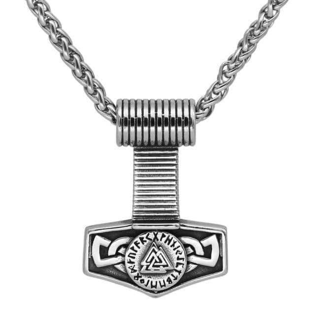 Vikings Hammer Valknut Stainless Steel Necklace - Necklace with Pendant