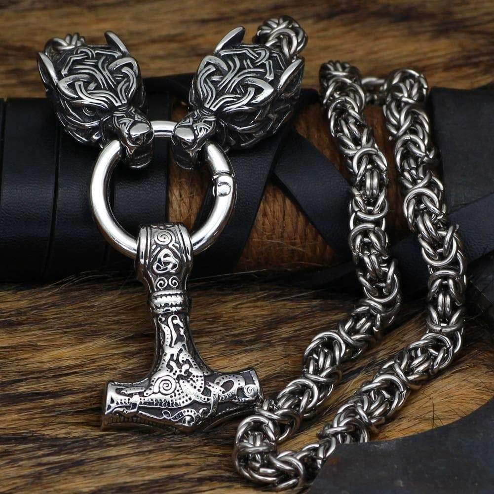 Vikings Wolf Hammer Massive Stainless Steel Chain - Silver / 50 CM | 20 Inches
