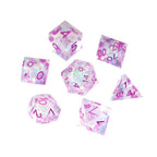 Colorful and glittering transparent resin solid DND multi-sided dice set + purple font