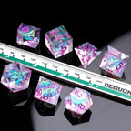 Colorful and glittering transparent resin solid DND multi-sided dice set + purple font