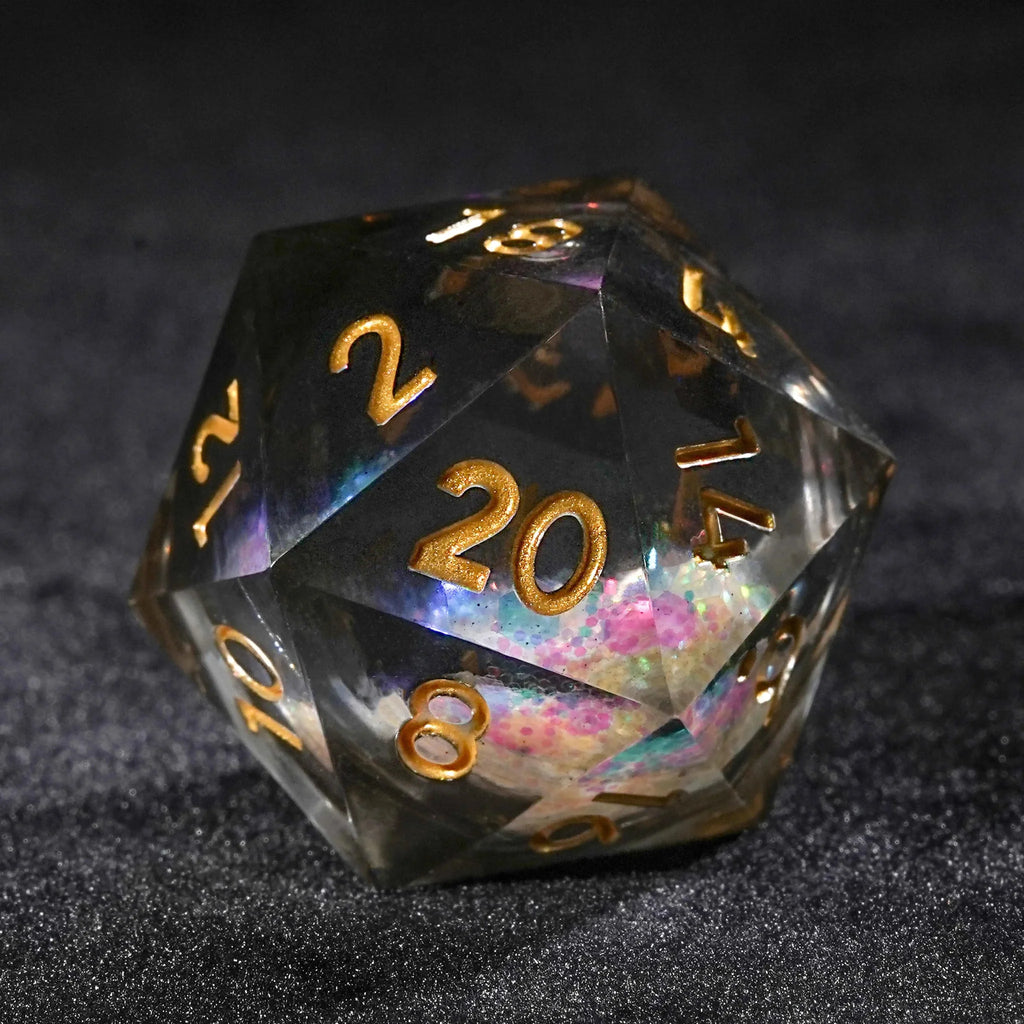 Colorful Liquid Core Resin DND Dice Set + Gold Font