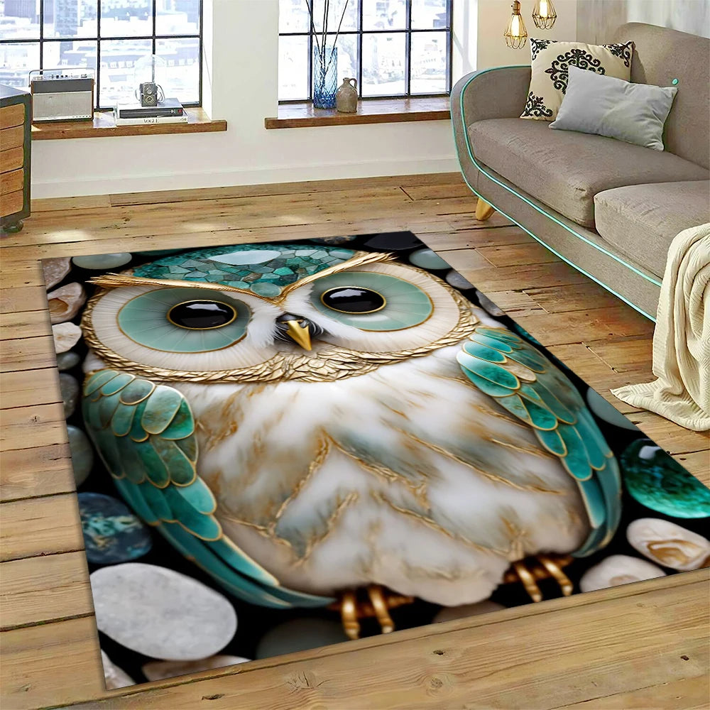 Colourful Cute Owl Cartoon Birds Carpet Rug for Home Living Room Bedroom Sofa Doormat Decor,Kid Play Area Rug Non-slip Floor Mat