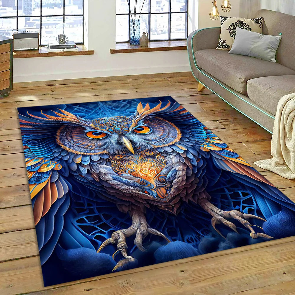 Colourful Cute Owl Cartoon Birds Carpet Rug for Home Living Room Bedroom Sofa Doormat Decor,Kid Play Area Rug Non-slip Floor Mat