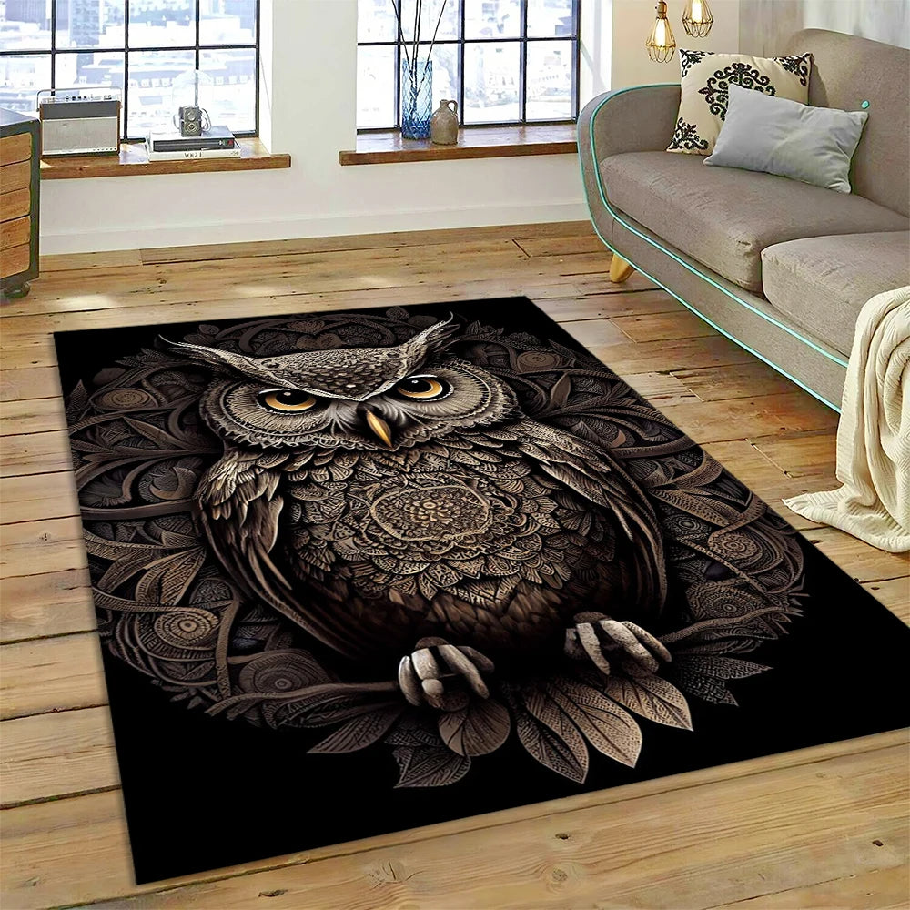 Colourful Cute Owl Cartoon Birds Carpet Rug for Home Living Room Bedroom Sofa Doormat Decor,Kid Play Area Rug Non-slip Floor Mat