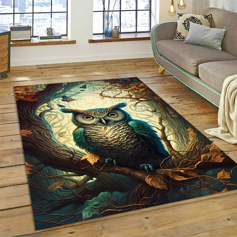 Colourful Cute Owl Cartoon Birds Carpet Rug for Home Living Room Bedroom Sofa Doormat Decor,Kid Play Area Rug Non-slip Floor Mat