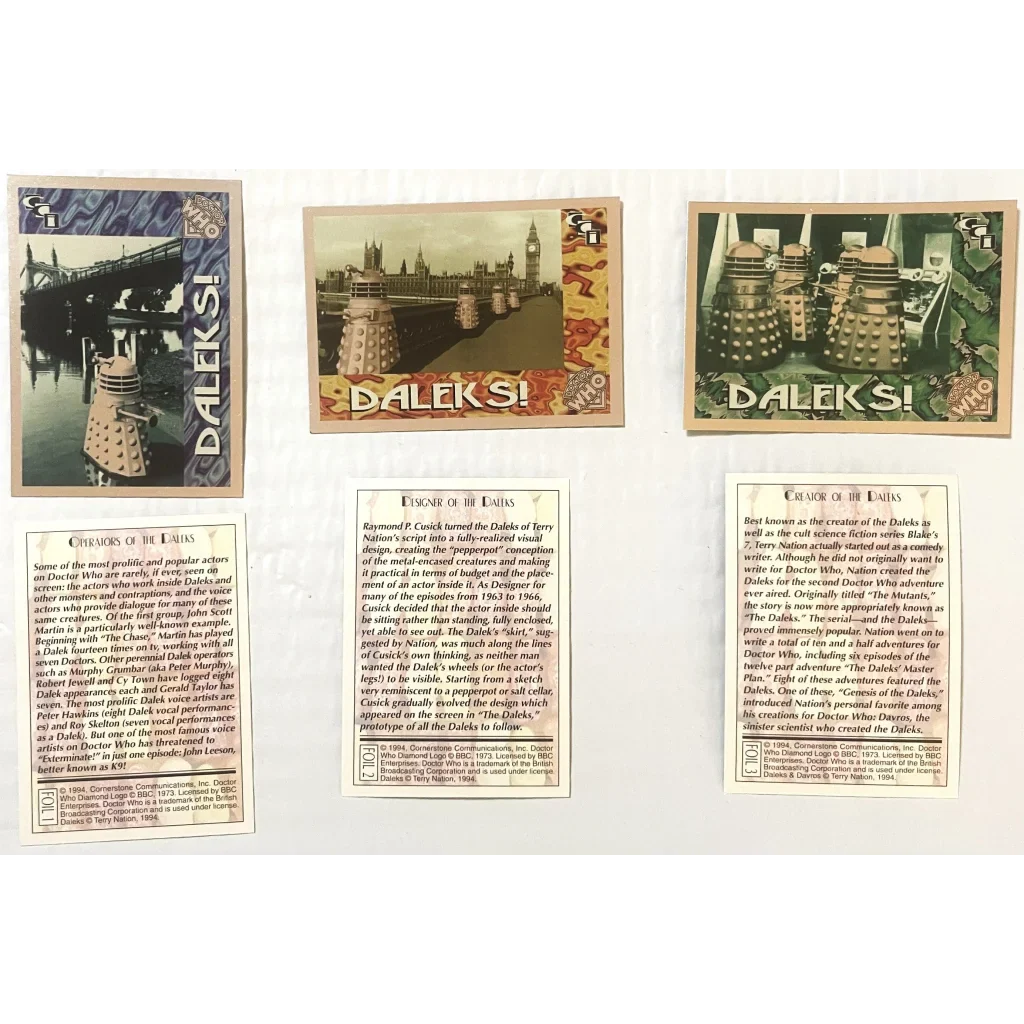 🛸 Vintage 1994 Doctor Who Daleks Foil Trading Cards — Cards 1–3 of 6
