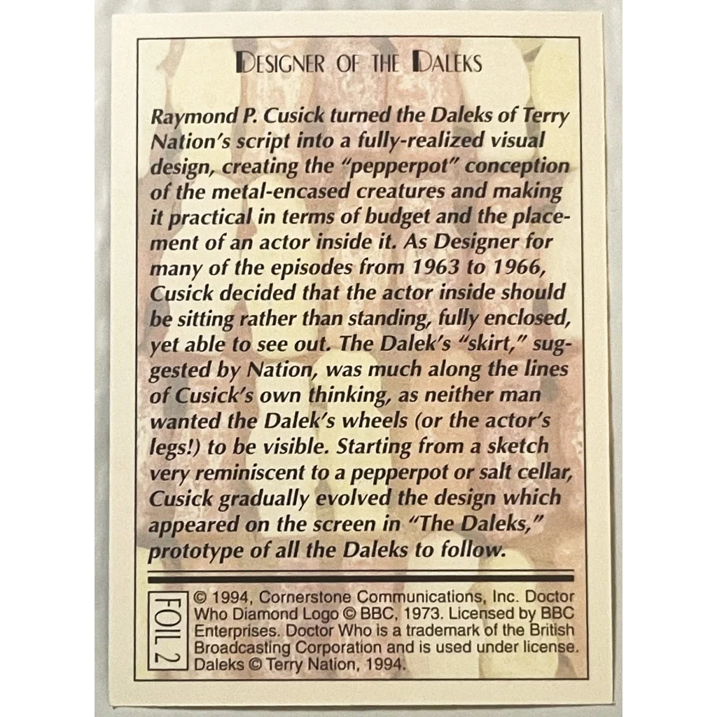 🛸 Vintage 1994 Doctor Who Daleks Foil Trading Cards — Cards 1–3 of 6