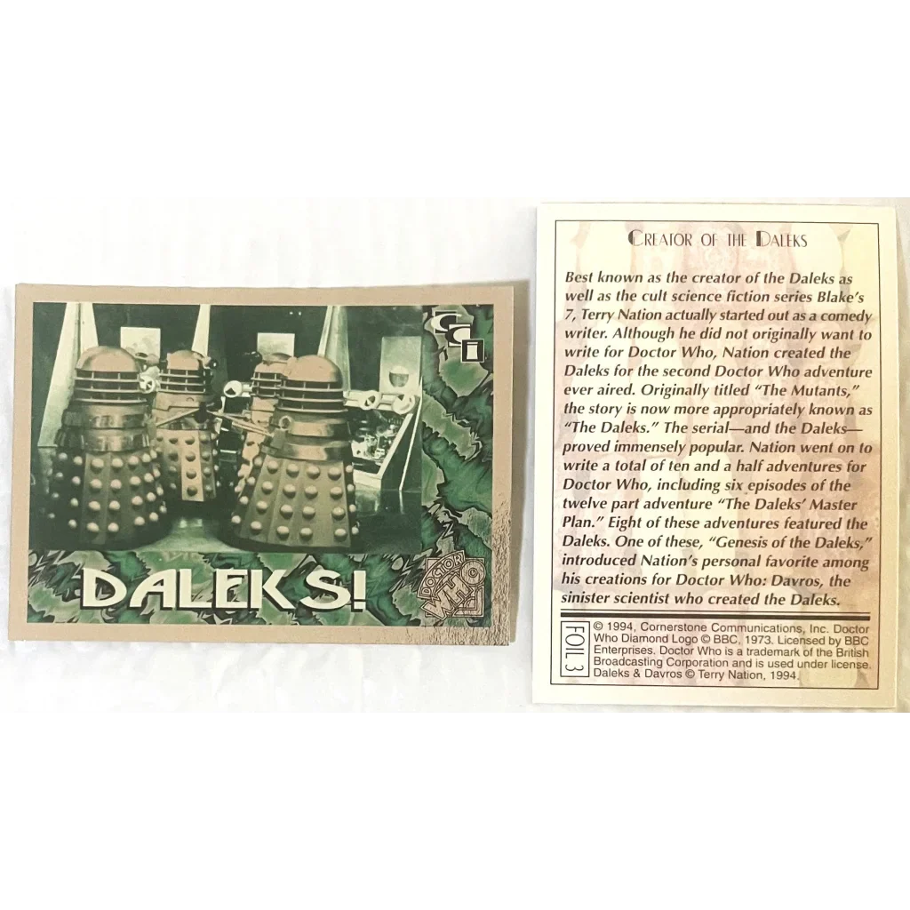 🛸 Vintage 1994 Doctor Who Daleks Foil Trading Cards — Cards 1–3 of 6