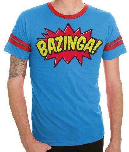 Comic Book Type Bazinga Striped Sleeves Blue Adult T-shirt - S