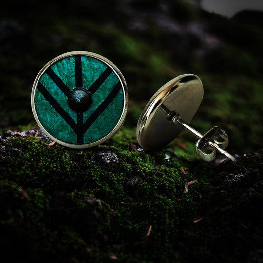 Boussole Viking Shield Boucles d'oreilles à tige en verre