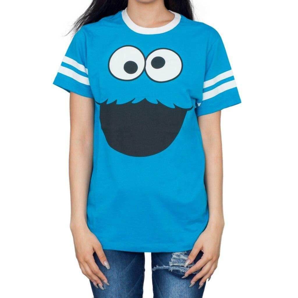 Cookie Monster Face With Striped Seeves T-shirt - S