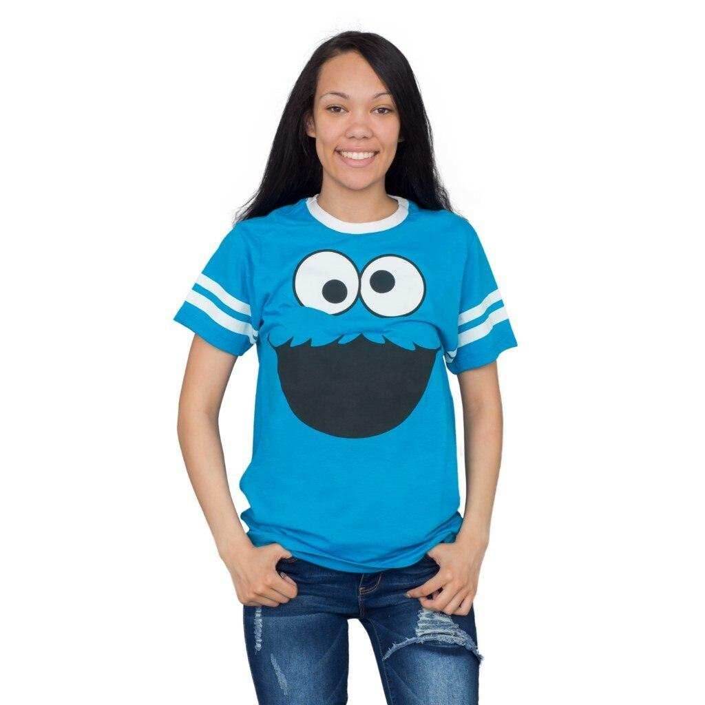 Cookie Monster Face With Striped Seeves T-shirt - S