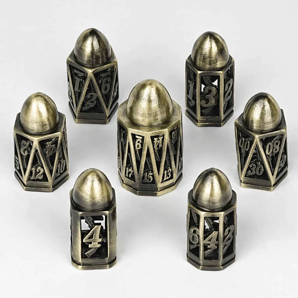 Cool DND polyhedron metal hollow pistol bullet dice set
