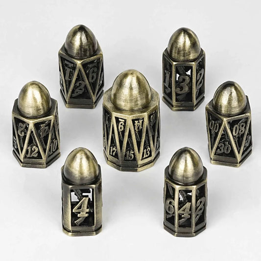 Cool DND polyhedron metal hollow pistol bullet dice set