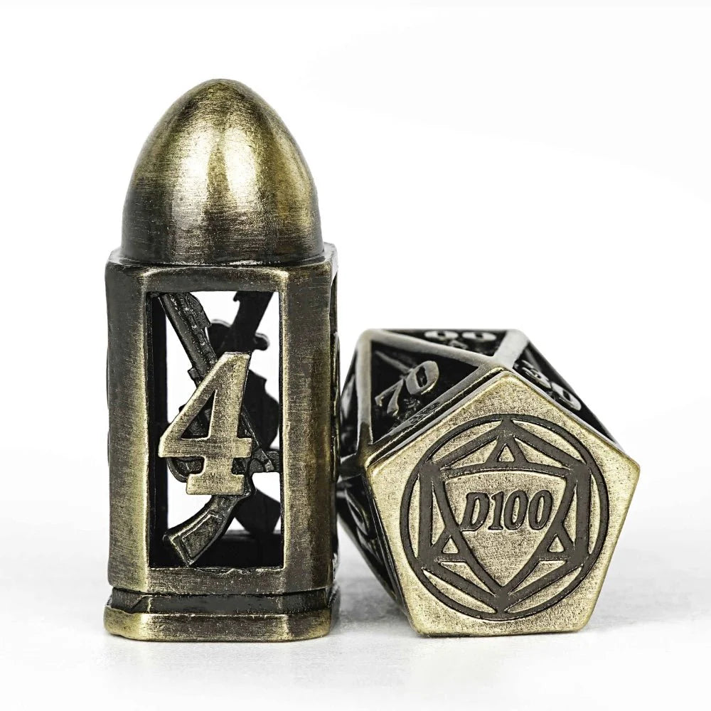 Cool DND polyhedron metal hollow pistol bullet dice set