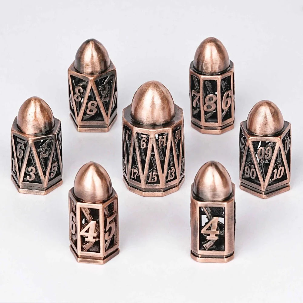 Cool DND polyhedron metal hollow pistol bullet dice set