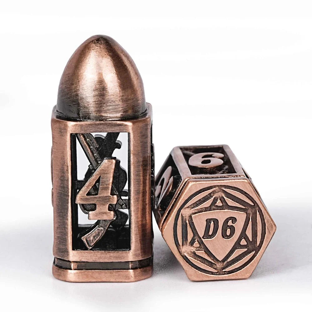 Cool DND polyhedron metal hollow pistol bullet dice set