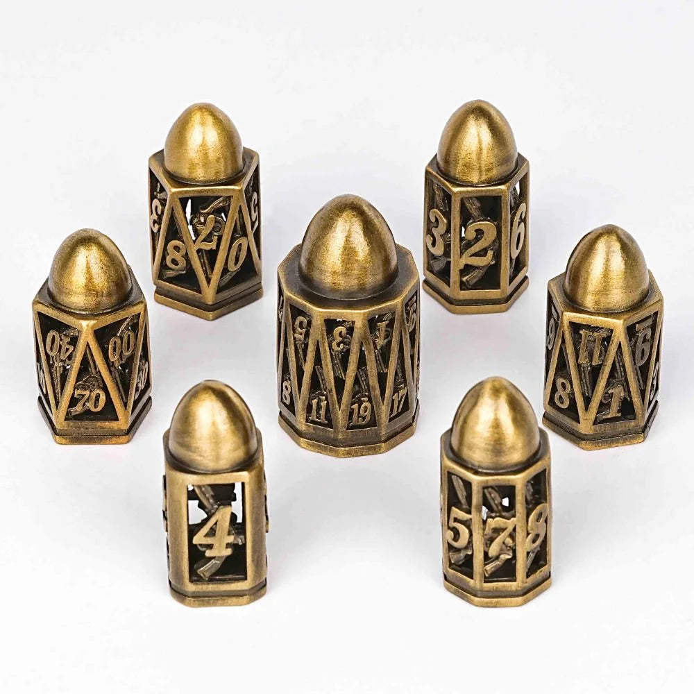 Cool DND polyhedron metal hollow pistol bullet dice set