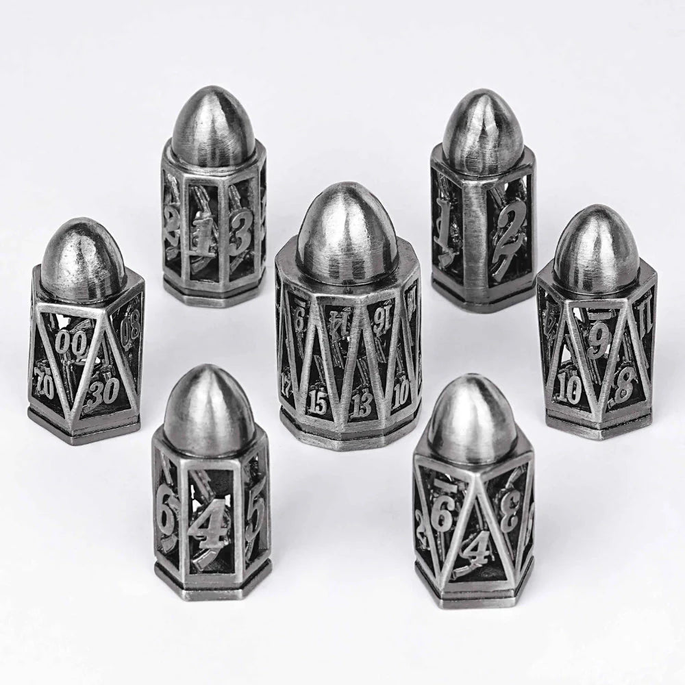 Cool DND polyhedron metal hollow pistol bullet dice set