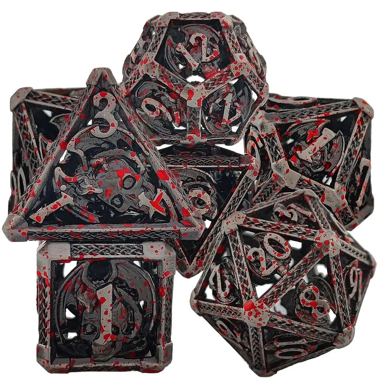 Cool Metal Skull Flying Dragon Hollow DND Dice Set