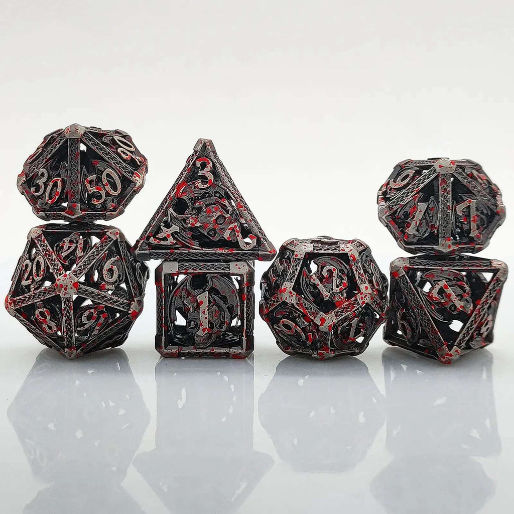 Cool Metal Skull Flying Dragon Hollow DND Dice Set