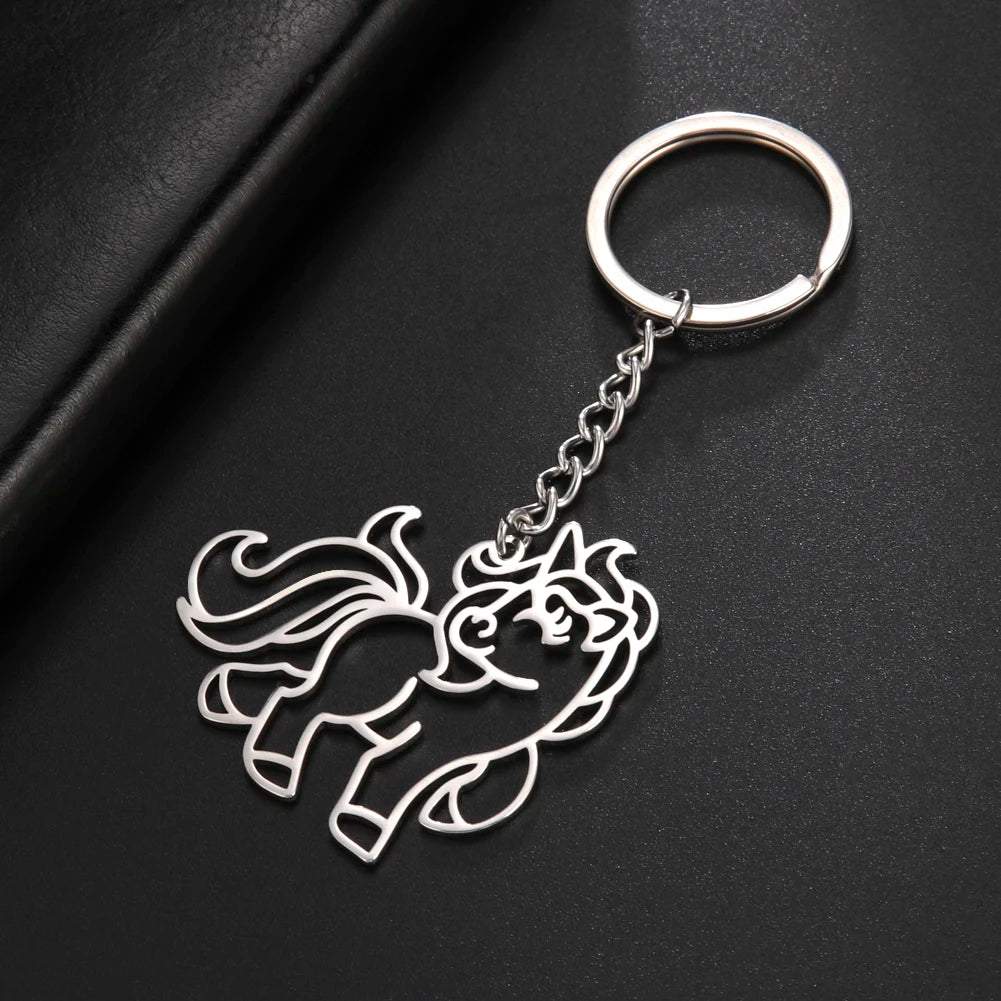 COOLTIME Wolf Keychain Fox Tiger Bear Animal Pendant Unicorn Rabbit Stainless Steel Keyring Men Women Car Key Chain Jewelry Gift