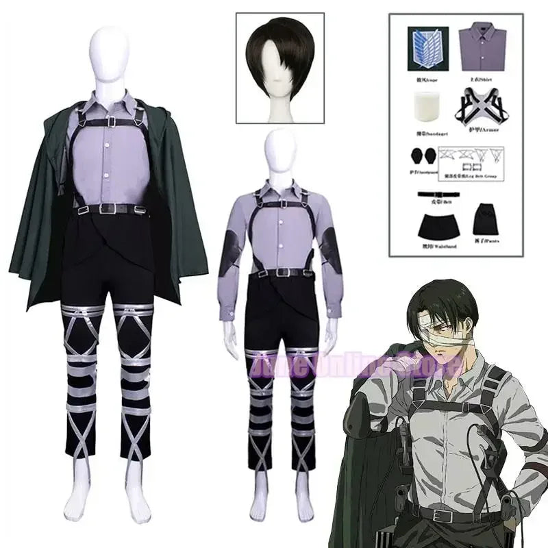 Cosaim Attack on Titan The Final Season Levi Ackerman Cosplay Costume Wig Cloak Belt Scouting Legion Cape Red Scarf Shingeki no