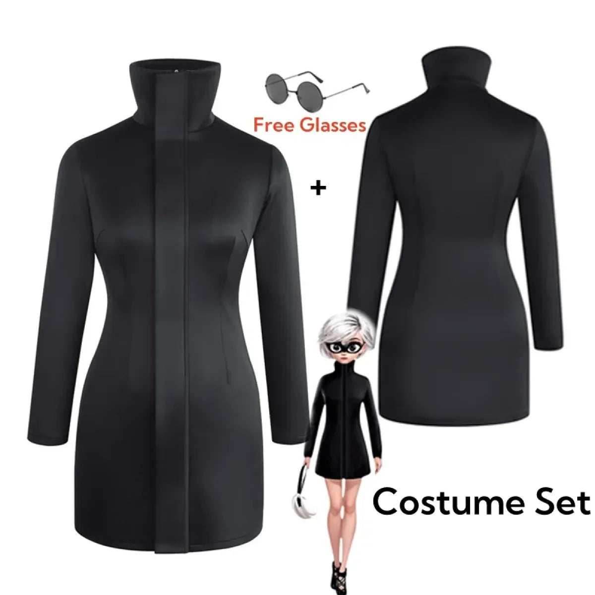 Gojo-Inspired Bodycon Cosplay Dress – Stretch Fit with Glasses Set - Costume Set / M